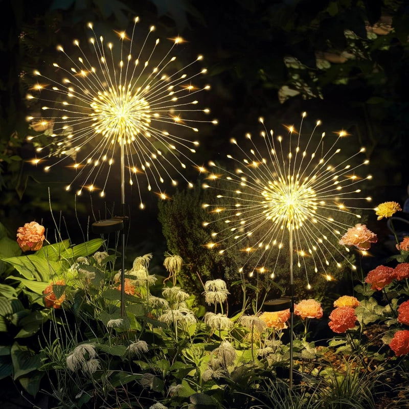 Solar Firework Garden Lights 2-Pack, 120LED Outdoor Decorative Lights for Yard, Patio, Balcony & Garden – Warm White
